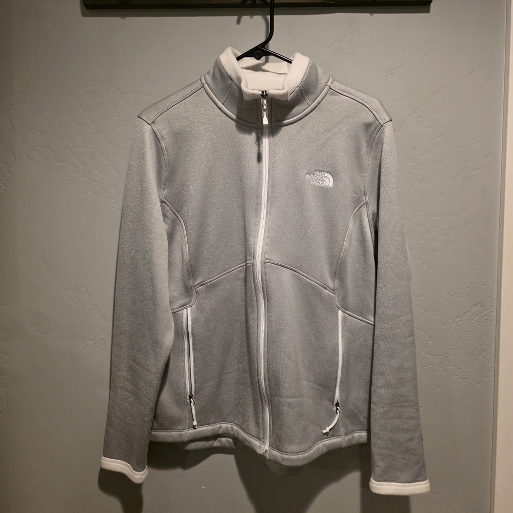 The North Face Women's Gray and White Full Zip Funnel Neck Jacket, Size XL